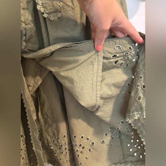 AVEC LES FILLES Eyelet Embroidery Sleeveless Maxi Dress Olive Green Size Small - Picture 8 of 12